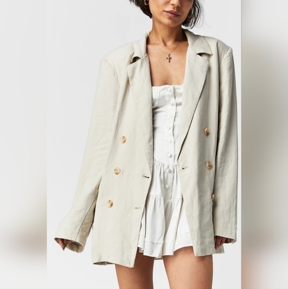 Free People Olivia Double Breasted Linen Blend Pebble/Sand Blazer New XS - Picture 5 of 17